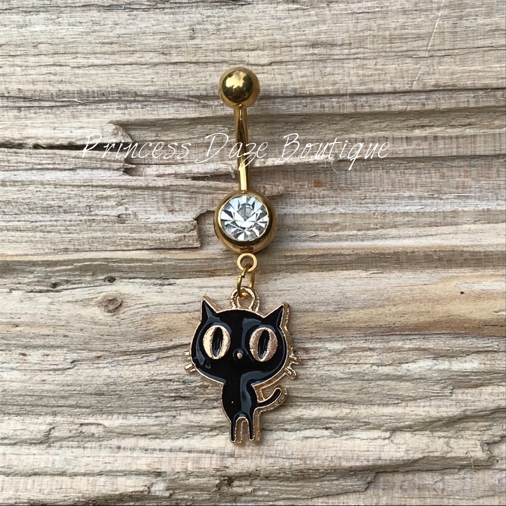 Gold Cat Belly Button Ring‎